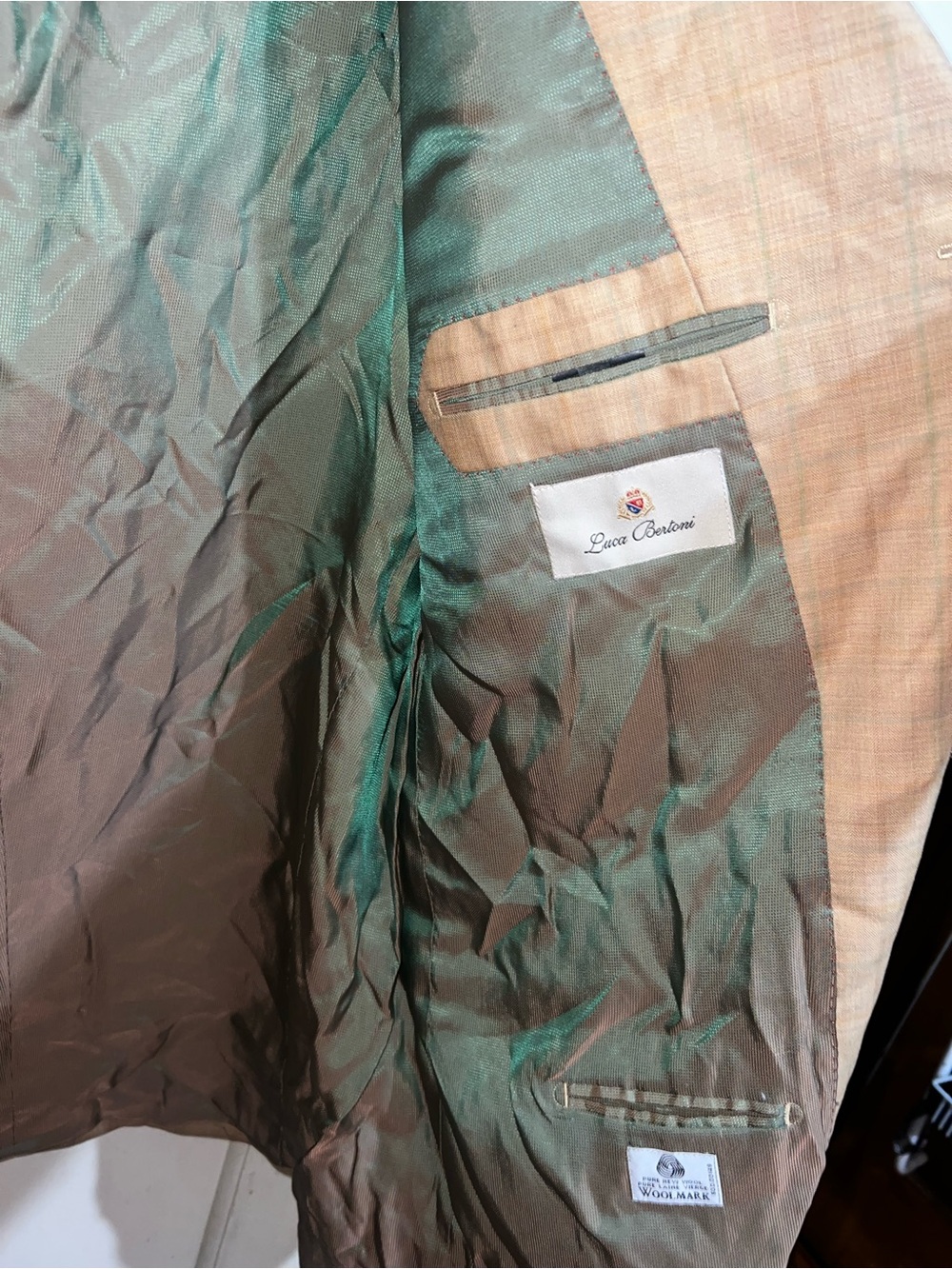 Men's Beige Suit with Green Lining